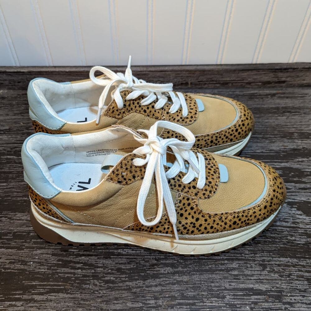 Madewell Women's Tan/Animal Print/Blue Sneaker Size 6.5 - Picture 2 of 7
